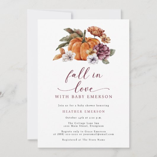 Invitations de douche pour bébé citrouille (Devant)