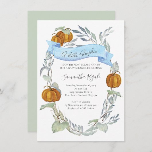 Invitations de douche pour bébé citrouille automne (Devant / Derrière)