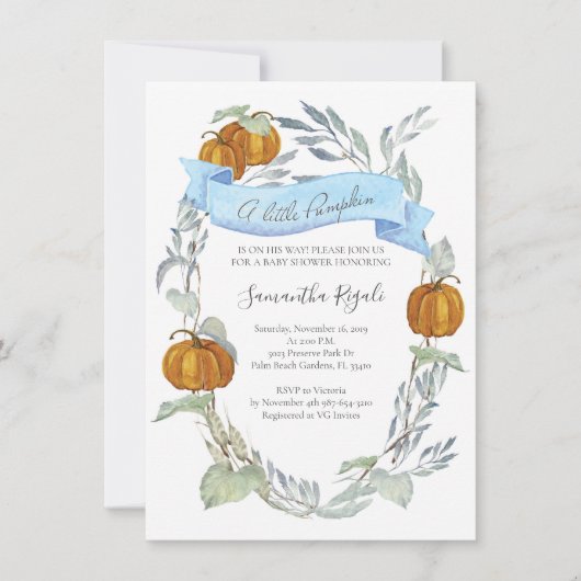 Invitations de douche pour bébé citrouille automne (Devant)
