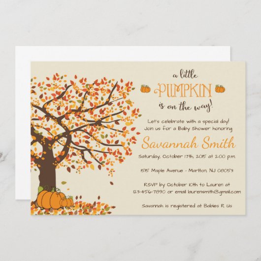 Invitations de douche pour bébé citrouille - Petit (Devant / Derrière)