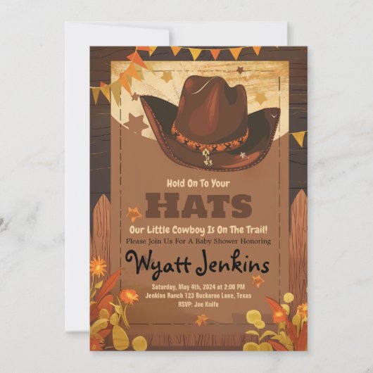Invitations de douche pour bébé Cowboy (Devant)