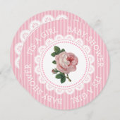 Invitations de douche pour bébé de la fille rose v (Devant / Derrière)