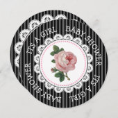 Invitations de douche pour bébé de la fille rose v (Devant / Derrière)