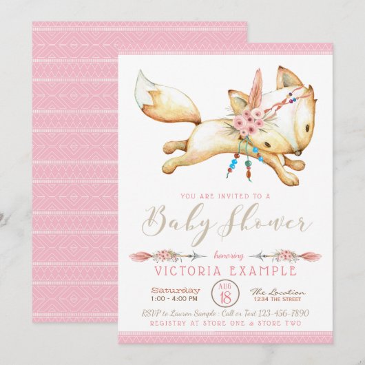 Invitations de douche pour bébé de la tribu Fox (Devant / Derrière)