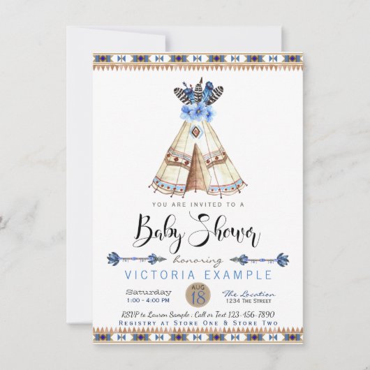 Invitations de douche pour bébé de la tribu Teepee (Devant)