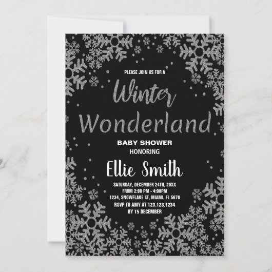 Invitations de douche pour bébé d'hiver Black Silv (Devant)