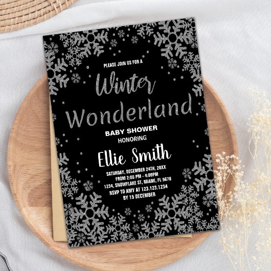 Invitations de douche pour bébé d'hiver Black Silv