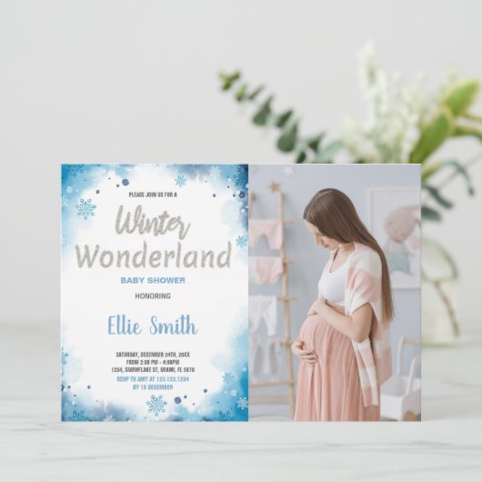 Invitations de douche pour bébé d'hiver Blue Cloud (Debout devant)