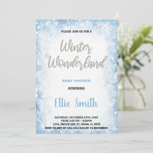 Invitations de douche pour bébé d'hiver Blue Cloud (Debout devant)
