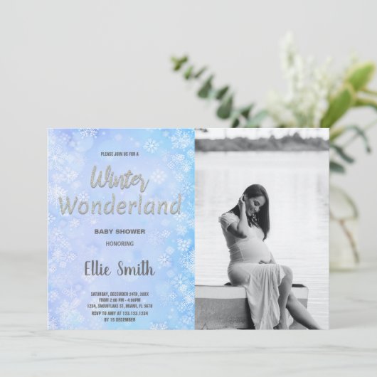 Invitations de douche pour bébé d'hiver Blue Silve (Debout devant)