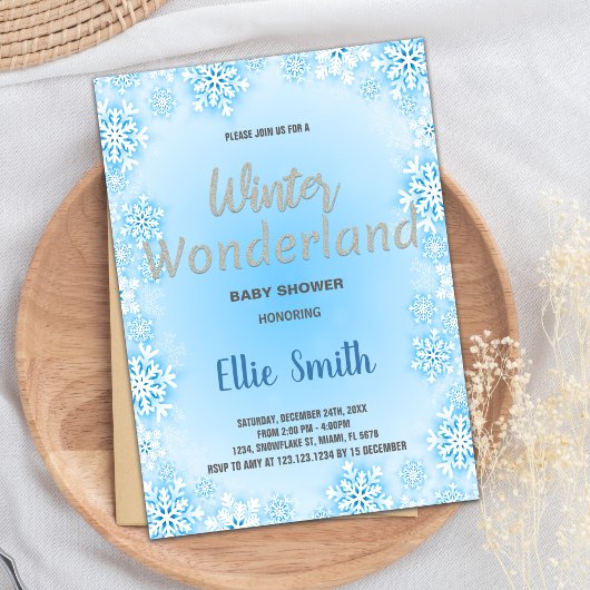 Invitations de douche pour bébé d'hiver Blue Snow 