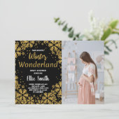 Invitations de douche pour bébé d'hiver Golden Bla (Debout devant)