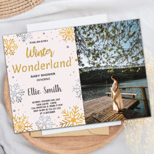 Invitations de douche pour bébé d'hiver Golden Sno