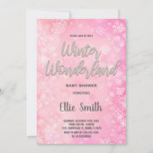 Invitations de douche pour bébé d'hiver Neige rose (Devant)