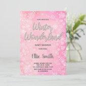 Invitations de douche pour bébé d'hiver Neige rose (Debout devant)