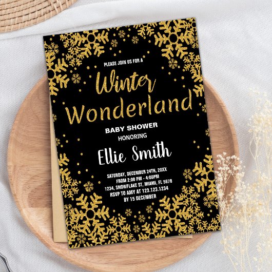 Invitations de douche pour bébé d'hiver Noir doré