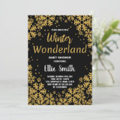 Invitations de douche pour bébé d'hiver Noir doré (Debout devant)