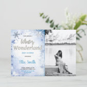 Invitations de douche pour bébé d'hiver Photo bleu (Debout devant)