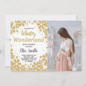 Invitations de douche pour bébé d'hiver Photo d'or (Devant)