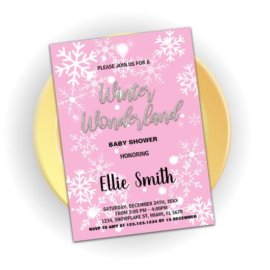 Invitations de douche pour bébé d'hiver Pink Silve