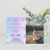 Invitations de douche pour bébé d'hiver violet ave (Debout devant)