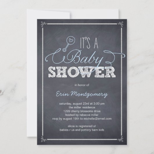 Invitations de douche pour bébé élégamment marquée (Devant)