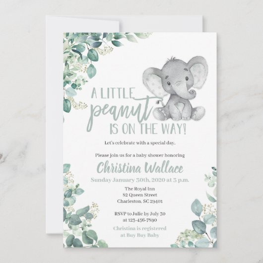 Invitations de douche pour bébé éléphant neutre se (Devant)
