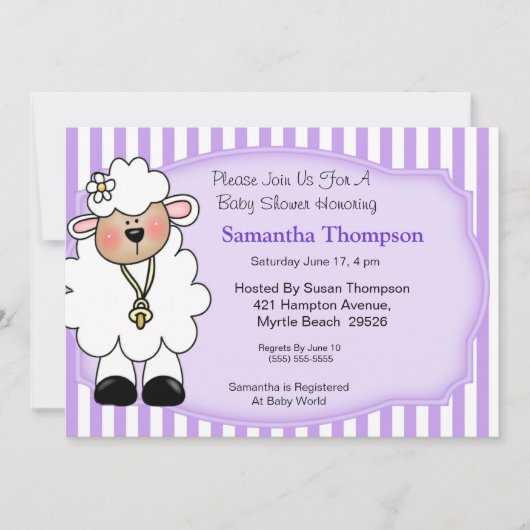 Invitations de douche pour bébé en agneau (violet) (Devant)