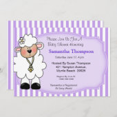 Invitations de douche pour bébé en agneau (violet) (Devant / Derrière)