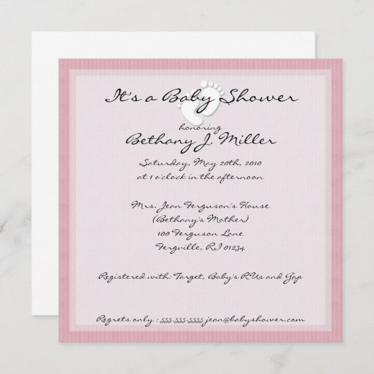 Invitations de douche pour bébé en bande IPnk (Devant / Derrière)