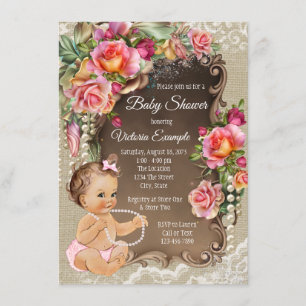 Invitations de douche pour bébé en dentelle Burlap
