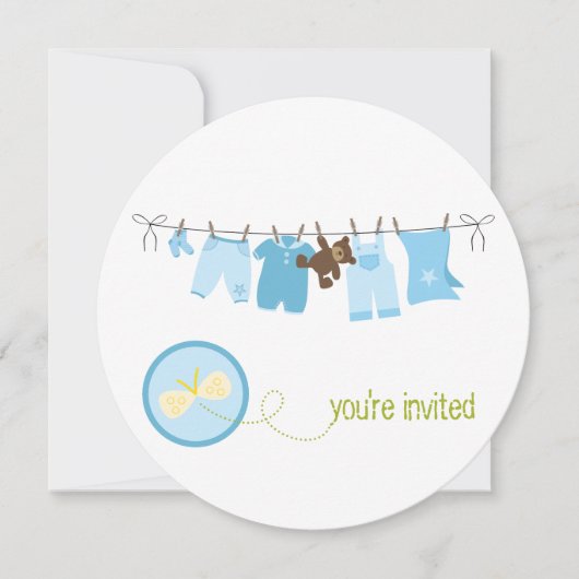 Invitations de douche pour bébé en ligne de vêteme (Devant)