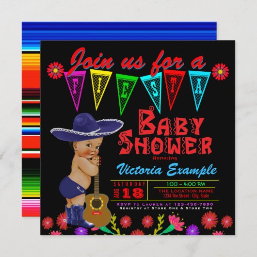 Invitations de douche pour bébé Fiesta mexicain (Devant / Derrière)