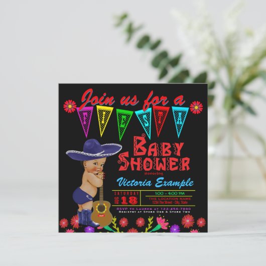 Invitations de douche pour bébé Fiesta mexicain (Debout devant)