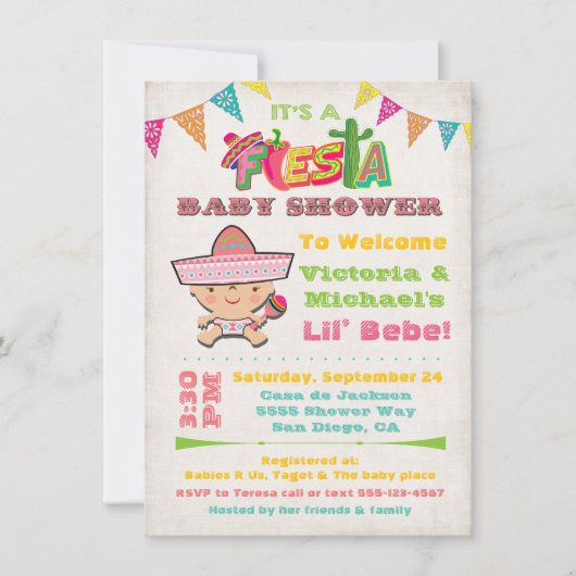 Invitations de douche pour bébé Fiesta mexicain (Devant)