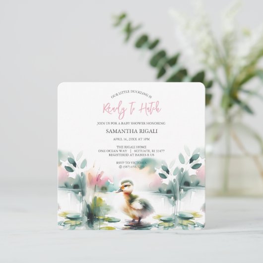 Invitations de douche pour bébé fille Canard d'aqu (Debout devant)