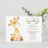 Invitations de douche pour bébé fille (Giraffe ros (Debout devant)