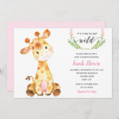 Invitations de douche pour bébé fille (Giraffe ros (Devant / Derrière)