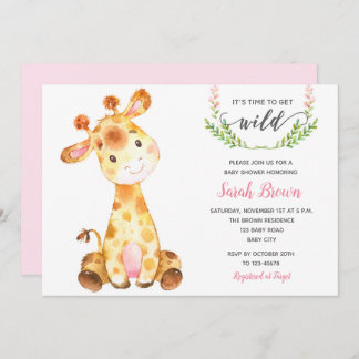 Invitations de douche pour bébé fille (Giraffe ros