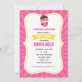 Invitations de douche pour bébé fille (Superhero) (Devant)