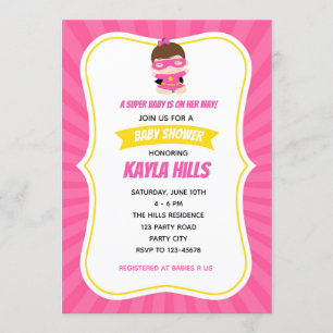 Invitations de douche pour bébé fille (Superhero) 
