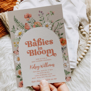 Invitations de douche pour bébé Fleur sauvage jume