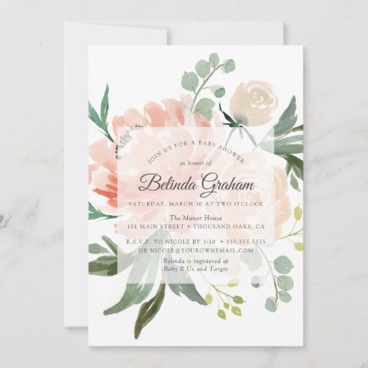 Invitations de douche pour bébé | Floral doux 01 (Devant)