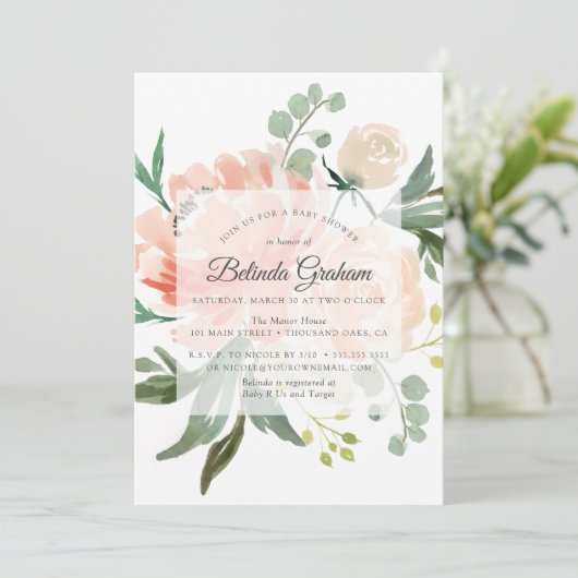 Invitations de douche pour bébé | Floral doux 01 (Debout devant)