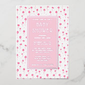 Invitations de douche pour bébé Floral rose argent (Recto)