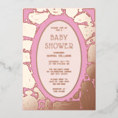 Invitations de douche pour bébé Foil Funky Rose Ro (Recto)