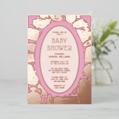 Invitations de douche pour bébé Foil Funky Rose Ro (Debout devant)