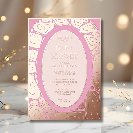 Invitations de douche pour bébé Foil Funky Rose Ro