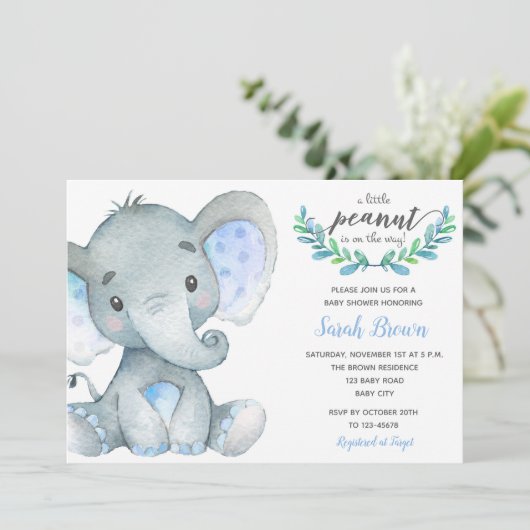 Invitations de douche pour bébé garçon (Elephant W (Debout devant)