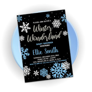 Invitations de douche pour bébé hiver Bleu Noir